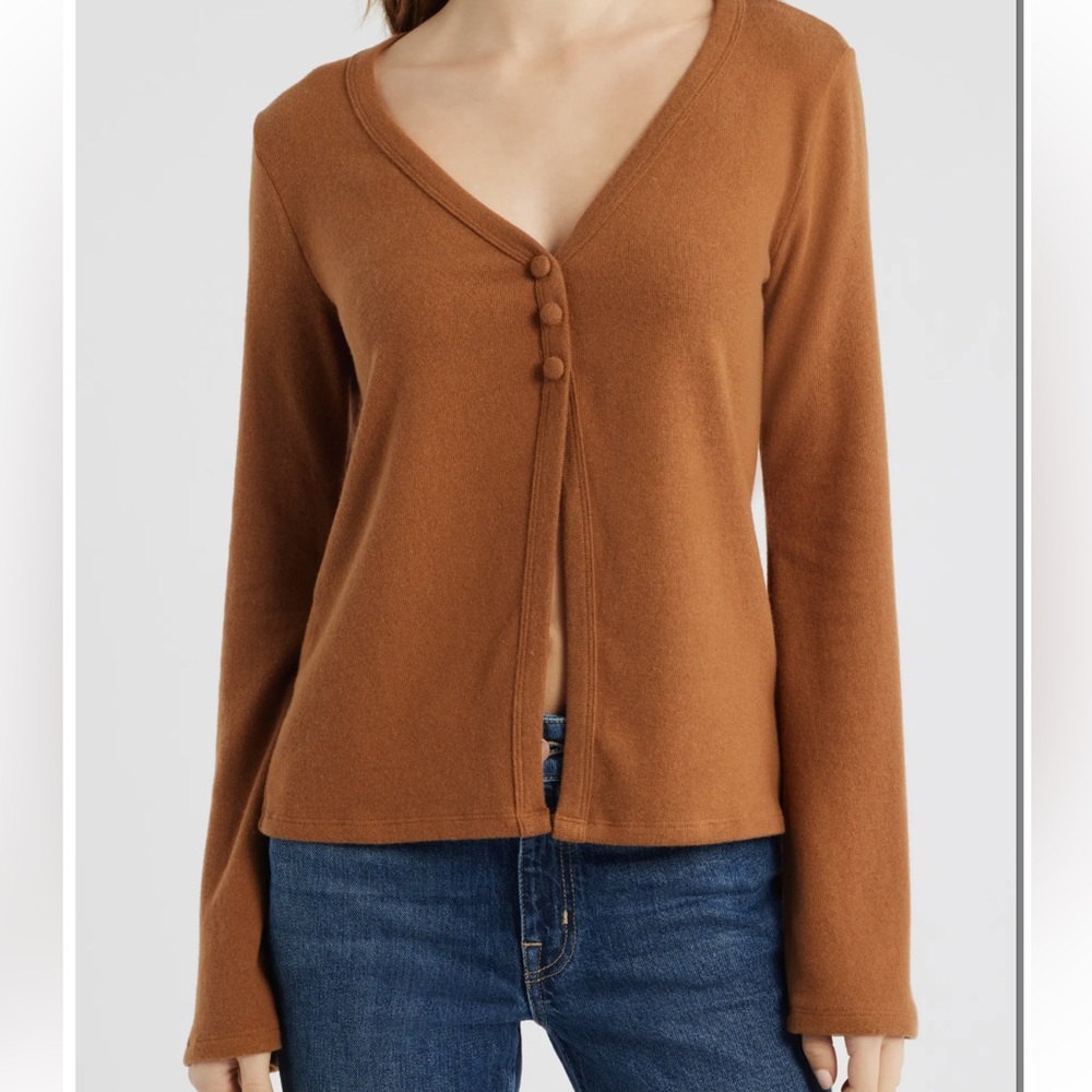 Reformation Millie Split Front Cardigan in Toffee